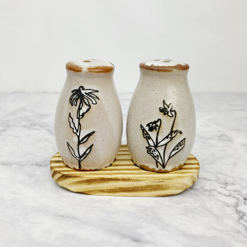 Cream Floral Salt and Pepper Shakers