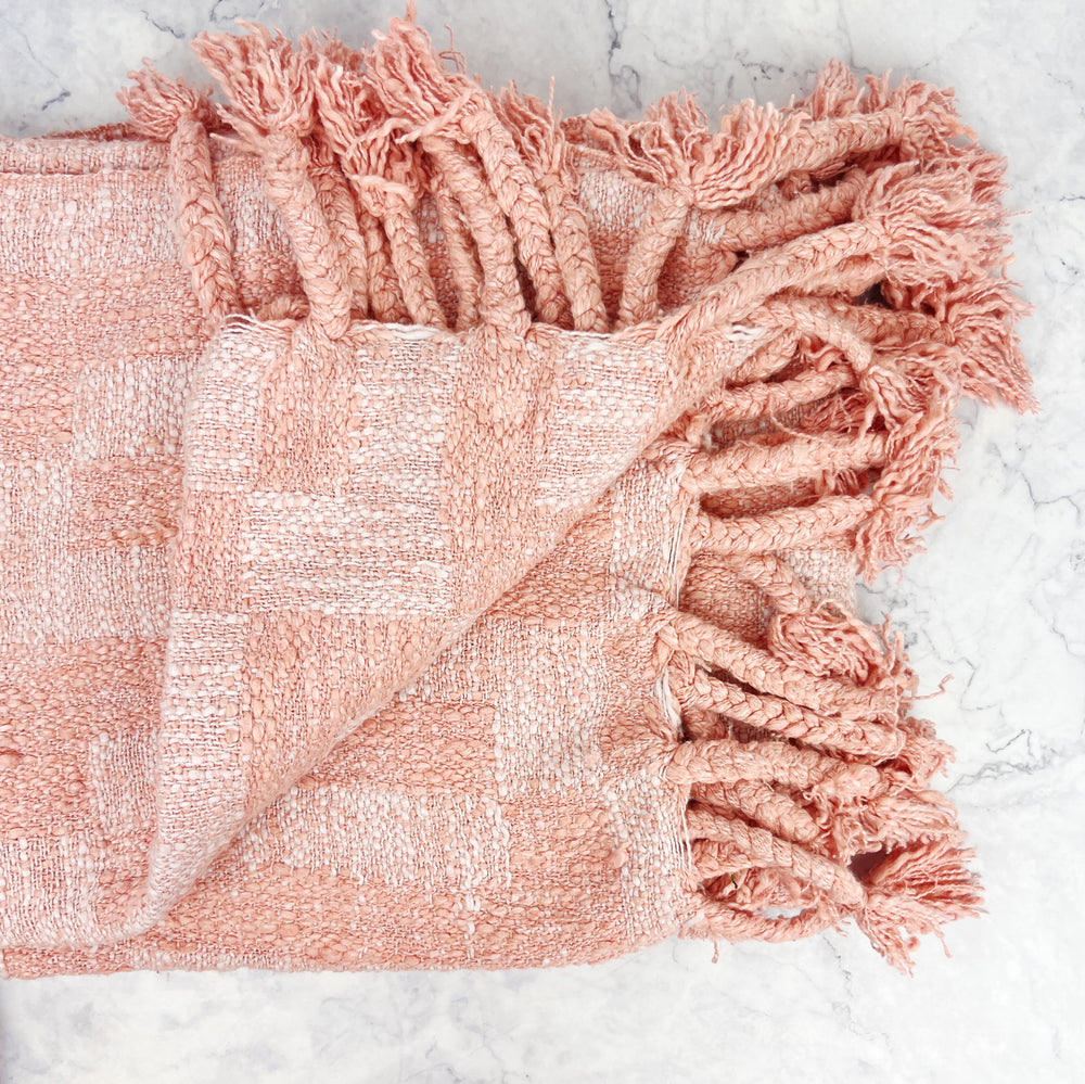 Pink Woven Throw with Fringe