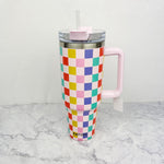 Multicolored Pink Checkered Tumbler
