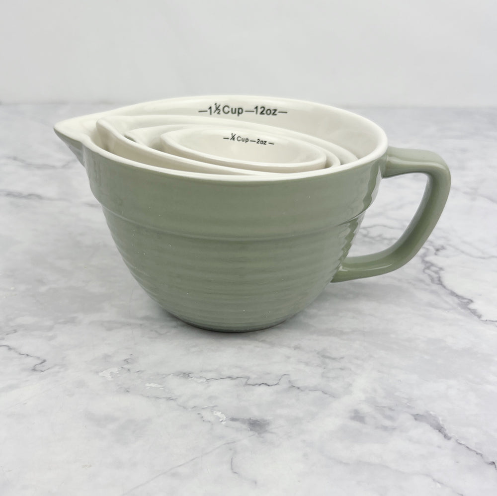 Sage and Grey Stoneware Measuring Cup Set