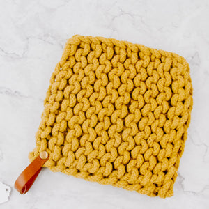 Woven Cotton Pot Holder With Leather Loop