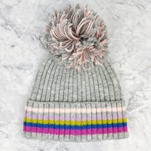 Grey Pom Pom Hat