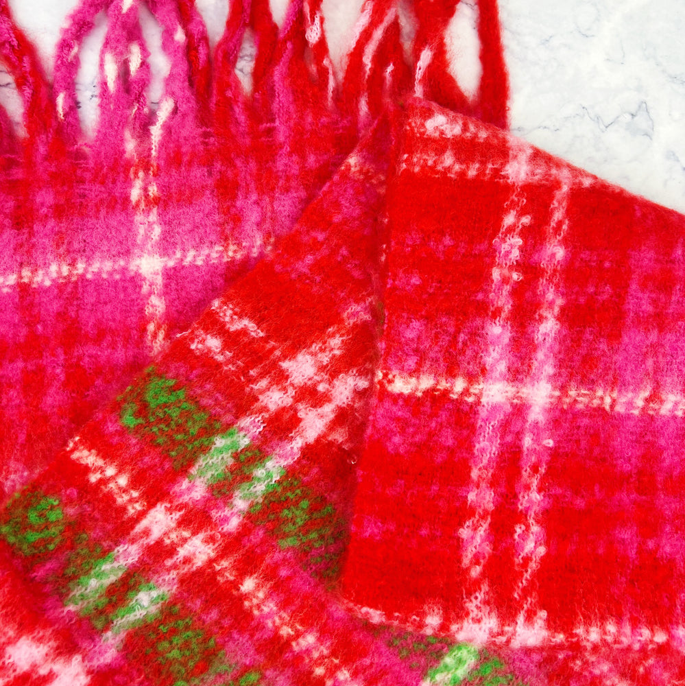 Festive Plaid Fringe Scarf