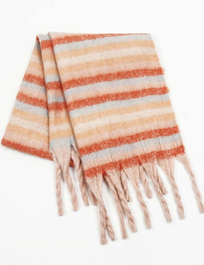 Cozy Multi Color Striped Fringe Knit Scarf