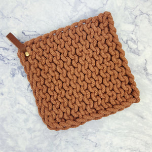 Woven Cotton Pot Holder With Leather Loop