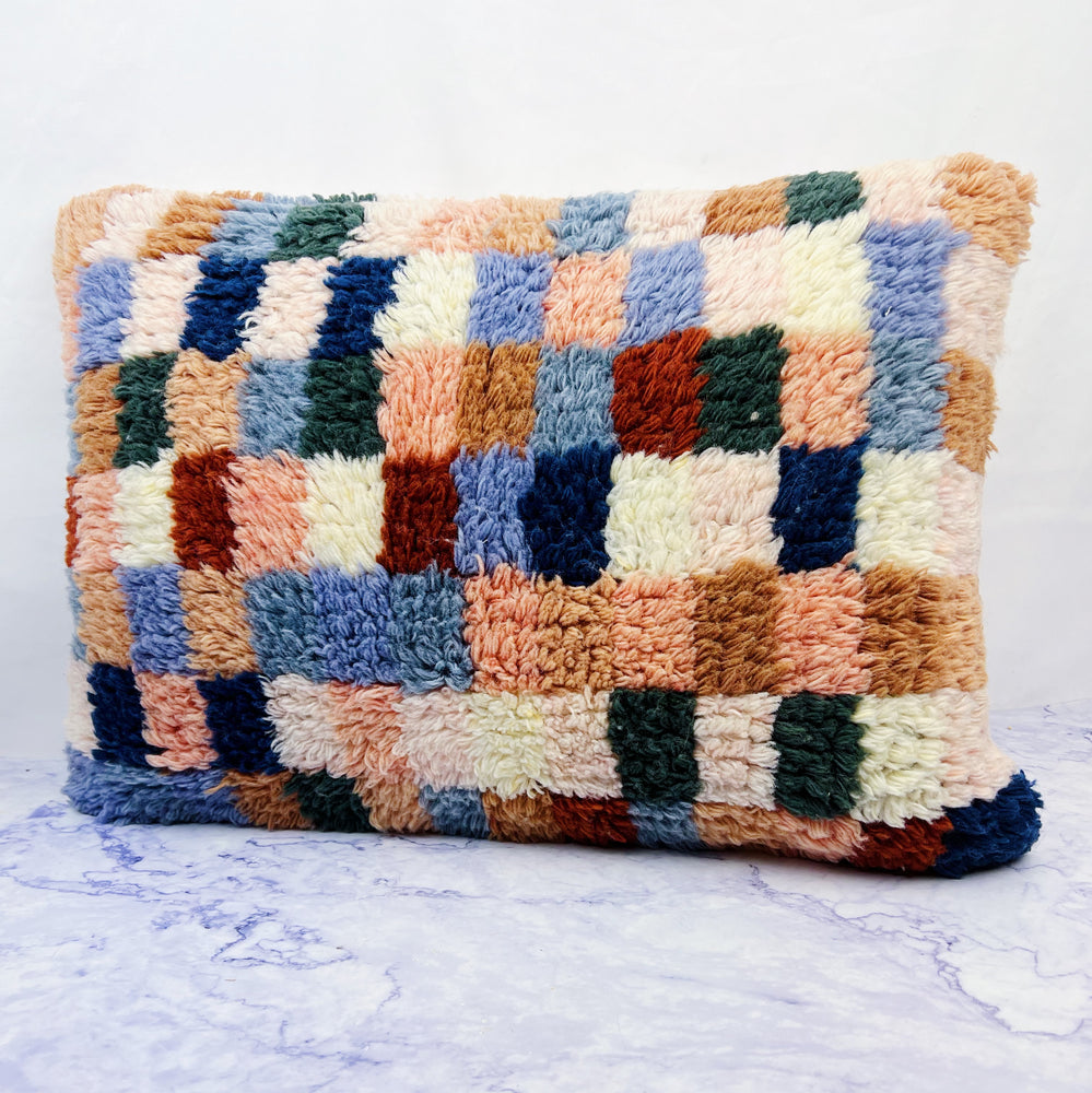 Patchwork Lumbar Wool Tufted Pillow