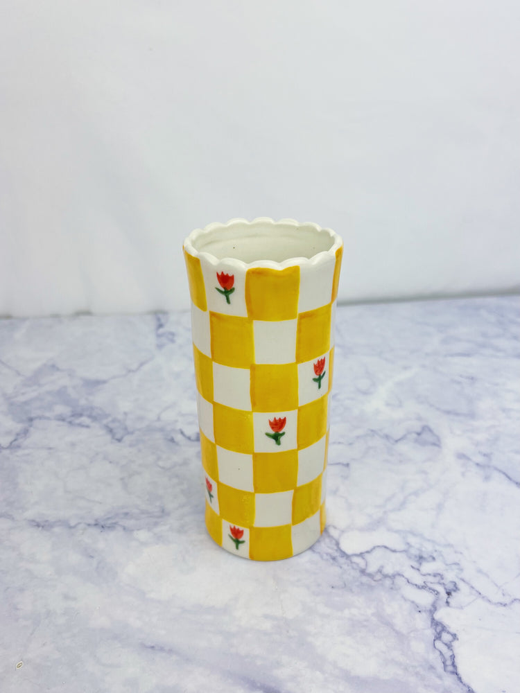 Checkered Floral Vase