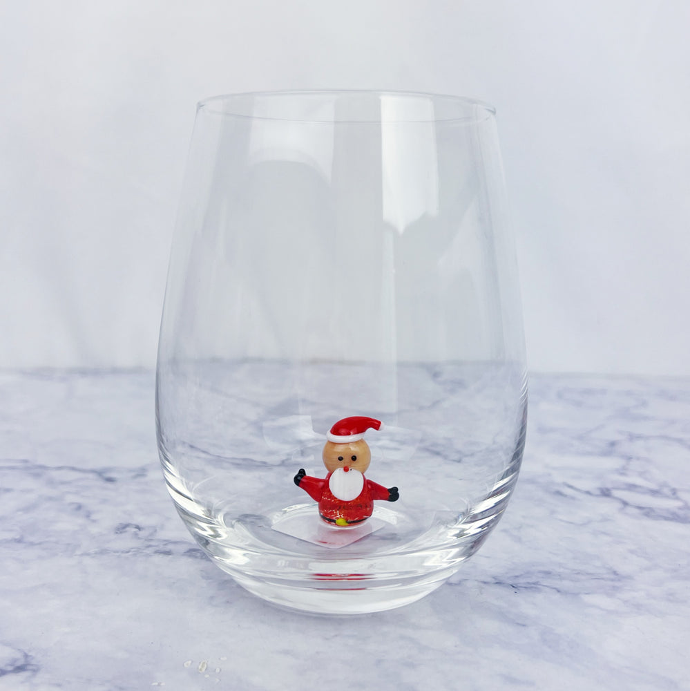 Holiday Stemless Wine Glass with Figurines