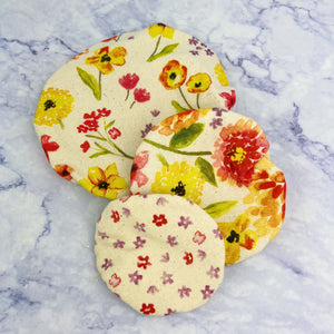 Set of Three Reusable Cottage Floral Jar Covers