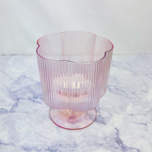 Blush Ribbed Flower Stem Glass