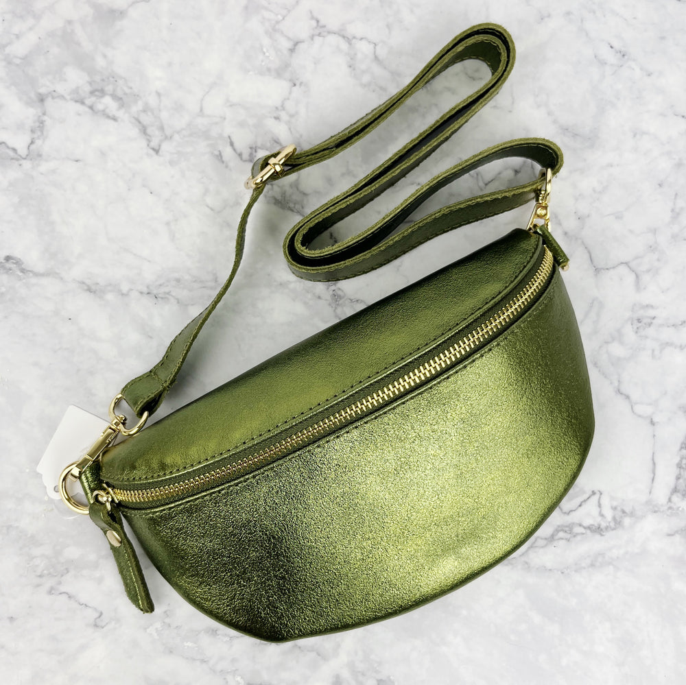 Handmade Leather Metallic Hip Bag