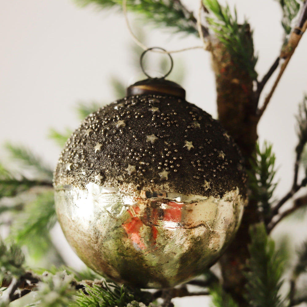 Mercury Glass Ball With Stars Ornament