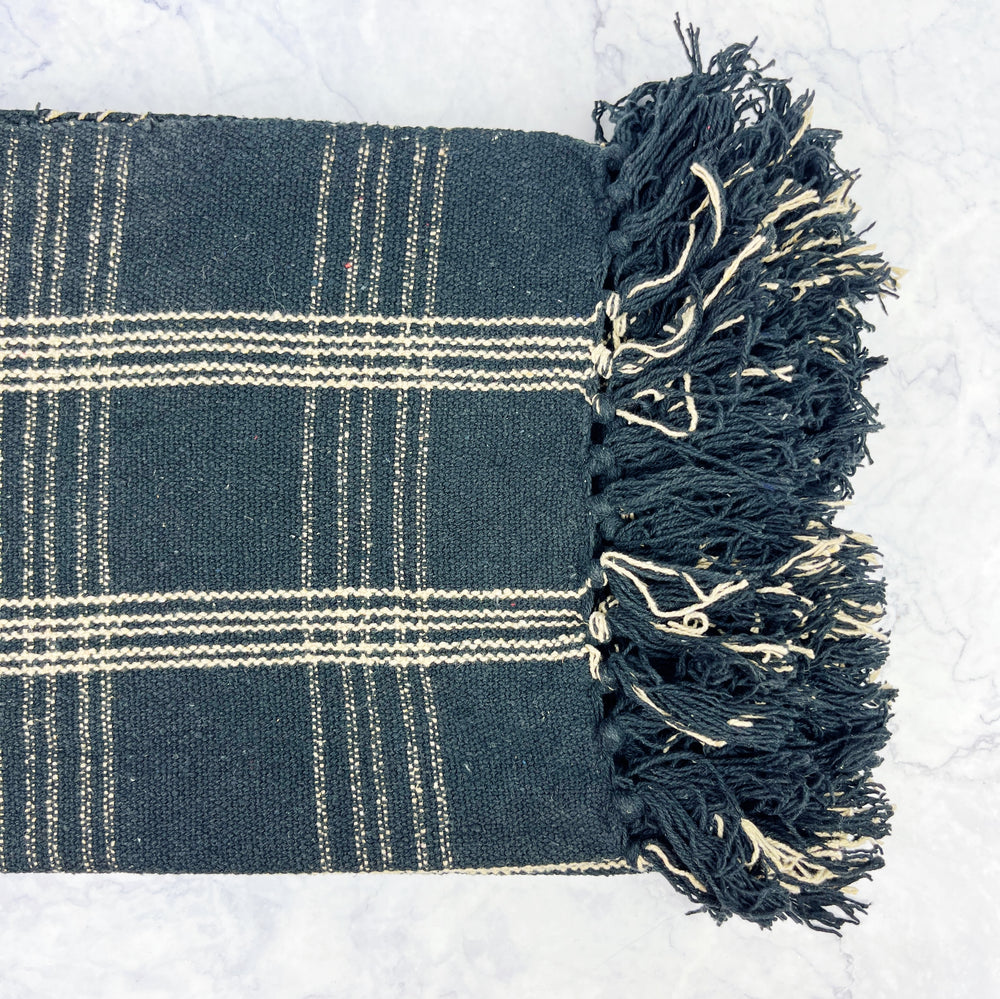 Black and Tan Woven Blanket with Fringe