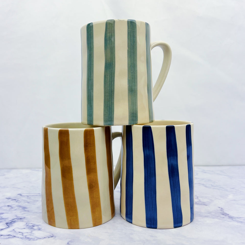 Hand Painted Stoneware Striped Mug