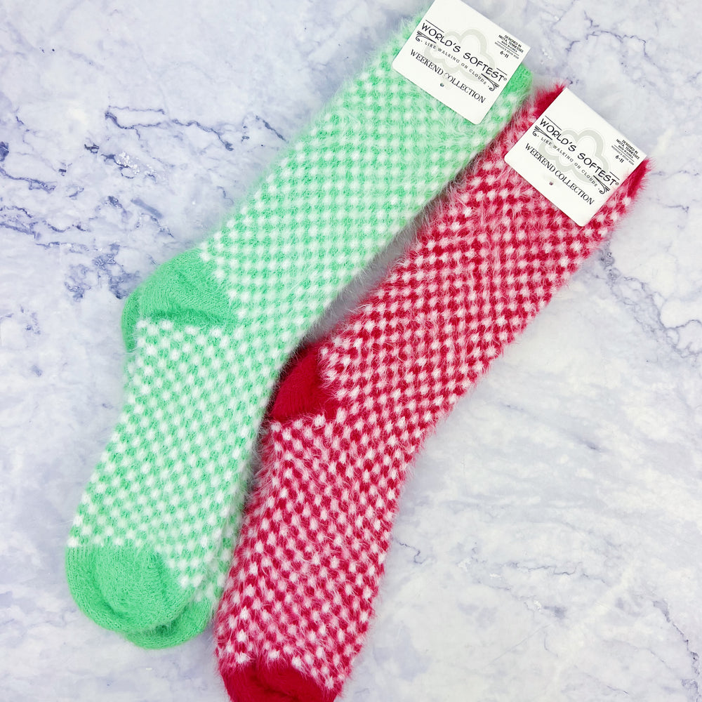 Fuzzy Holiday Checkered Socks