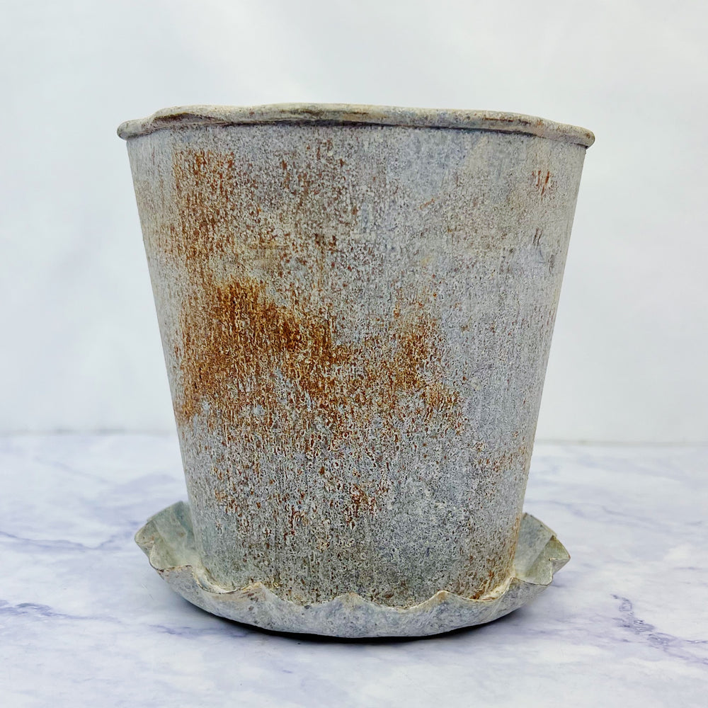 Zinc Pot with Ruffled Saucer