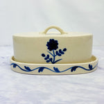 Blue Floral Stoneware Butter Dish