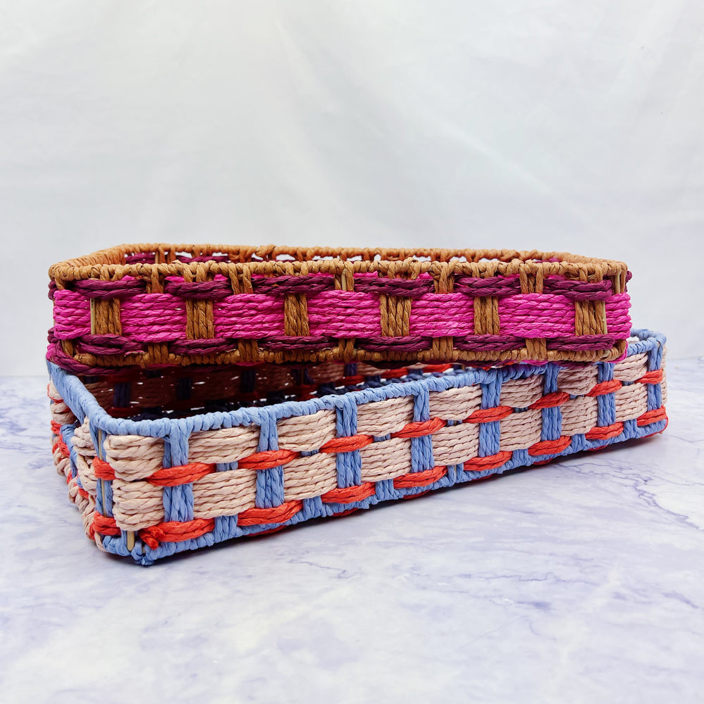 Colorful Two-Toned Woven Basket Tray