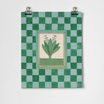 Green Checkered Floral Print 11" x 14"