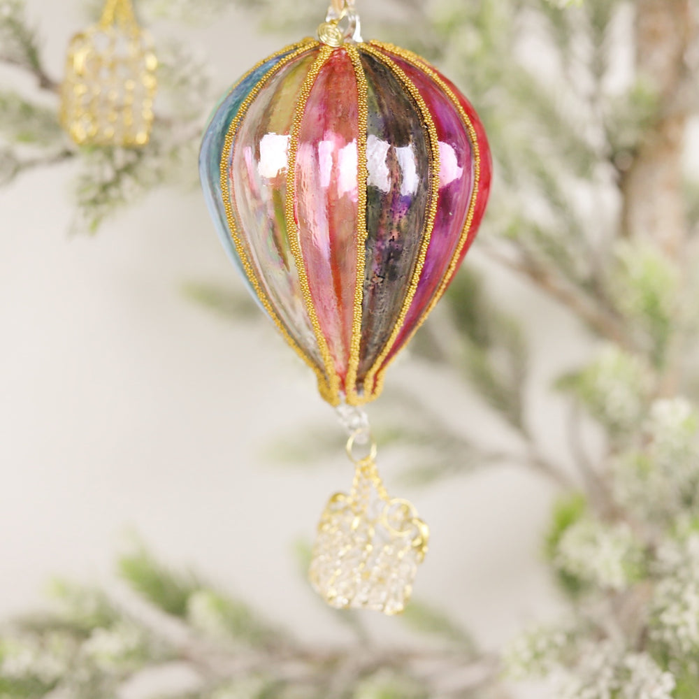 Glass Rainbow Hot Air Balloon Ornament