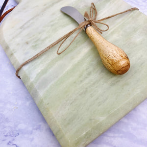 Green Swirl Marble Cheese Board with Knife