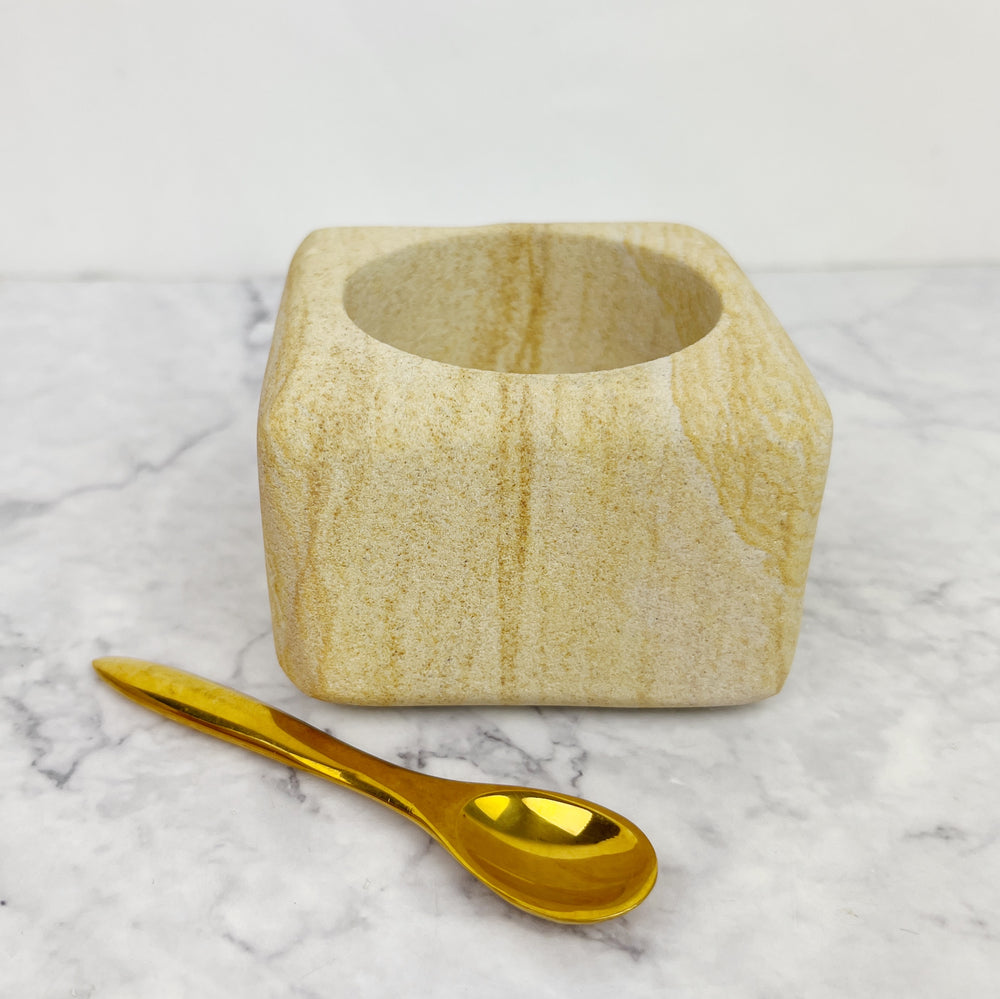 Sandstone Pinch Pot with Brass Spoon