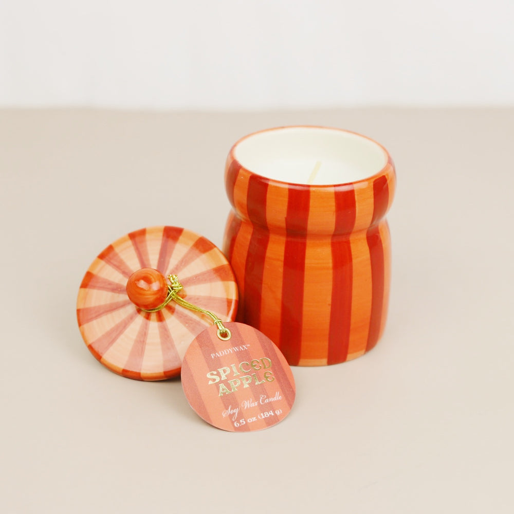 Striped Cabana Candle With Lid - Red/Coral