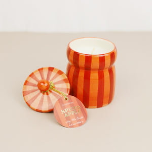 Striped Cabana Candle With Lid - Red/Coral