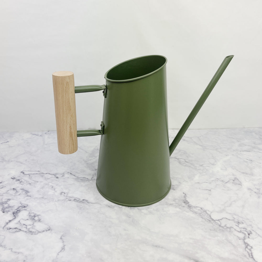 Basil Green Watering Can with Wood Handle