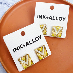 Kallie Chevron Rectangle Post Beaded Earrings Lemon