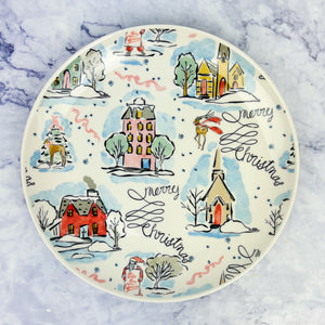 Whimsical Christmas Village Stoneware Plate