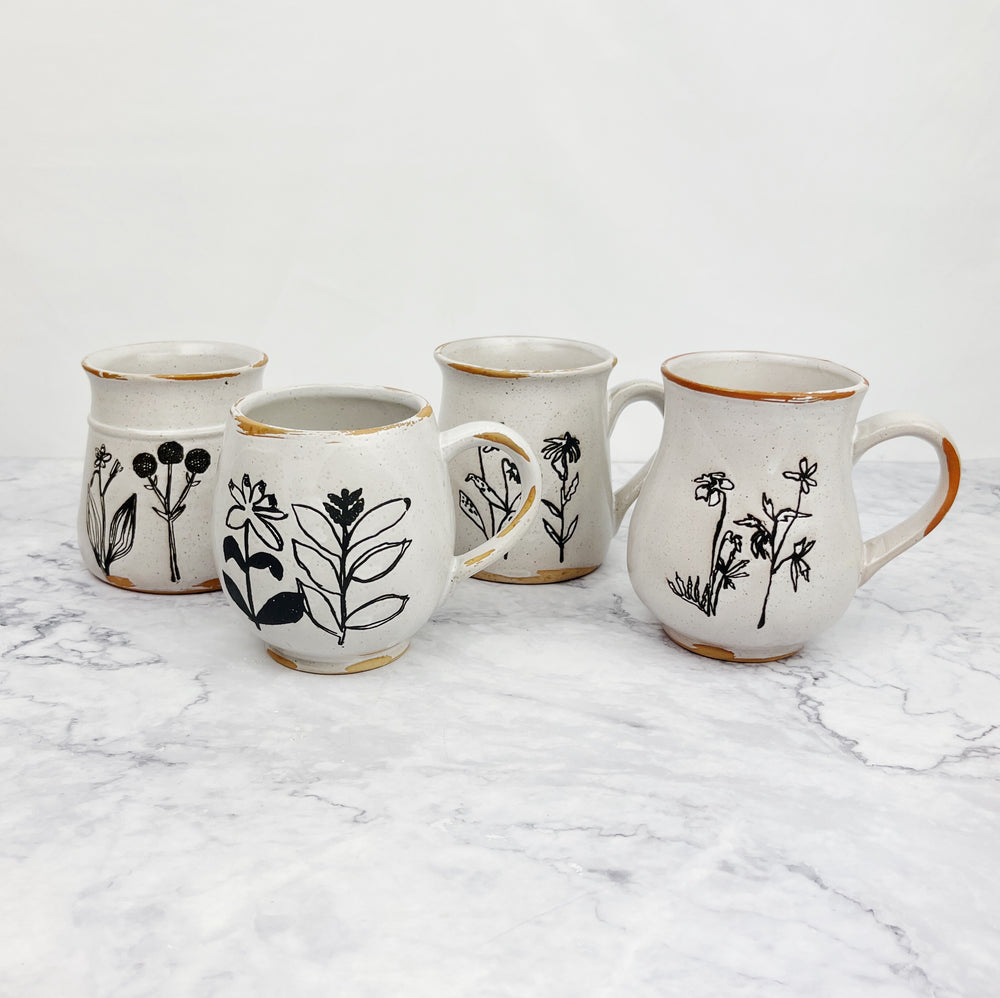 Cream Floral Reactive Glaze Mug