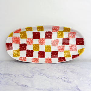Hand Painted Checkered Oval Platter
