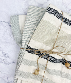 Woven Striped Tea Towel Set