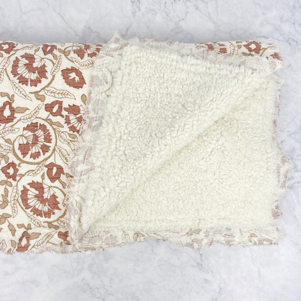 Rust Floral Sherpa Throw Blanket