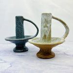 Footed Stoneware Taper Candle Holder