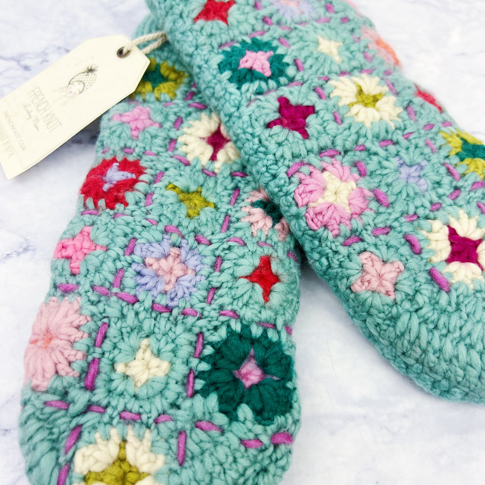 Turquoise Patchwork Convertible Mittens