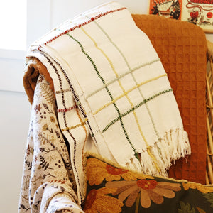 Woven Cotton Grid Throw with Fringe