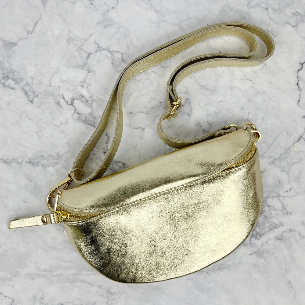 Handmade Leather Metallic Hip Bag