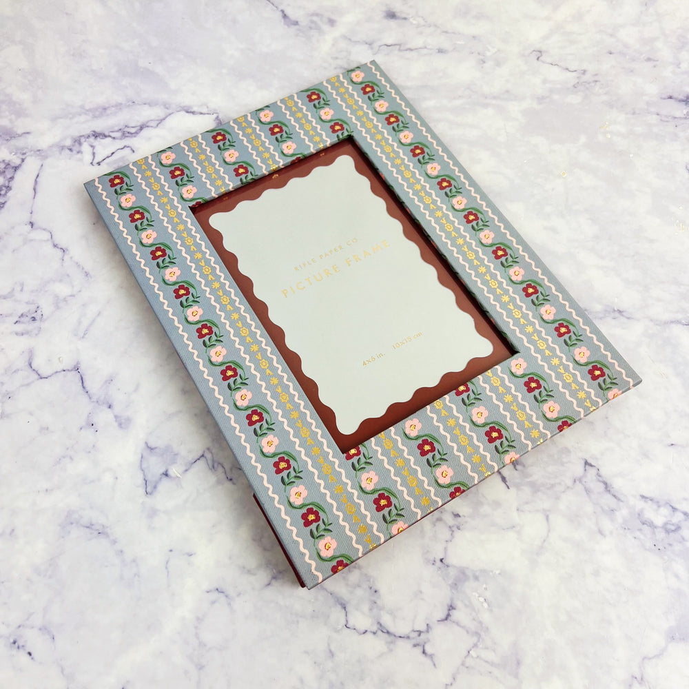 Striped Floral Paper Wrapped Picture Frame