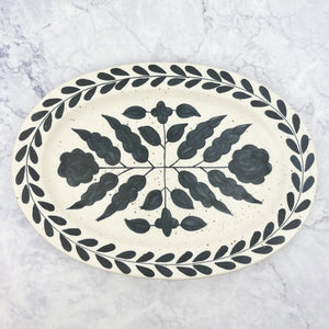 Black and White Hand Painted Floral Platter