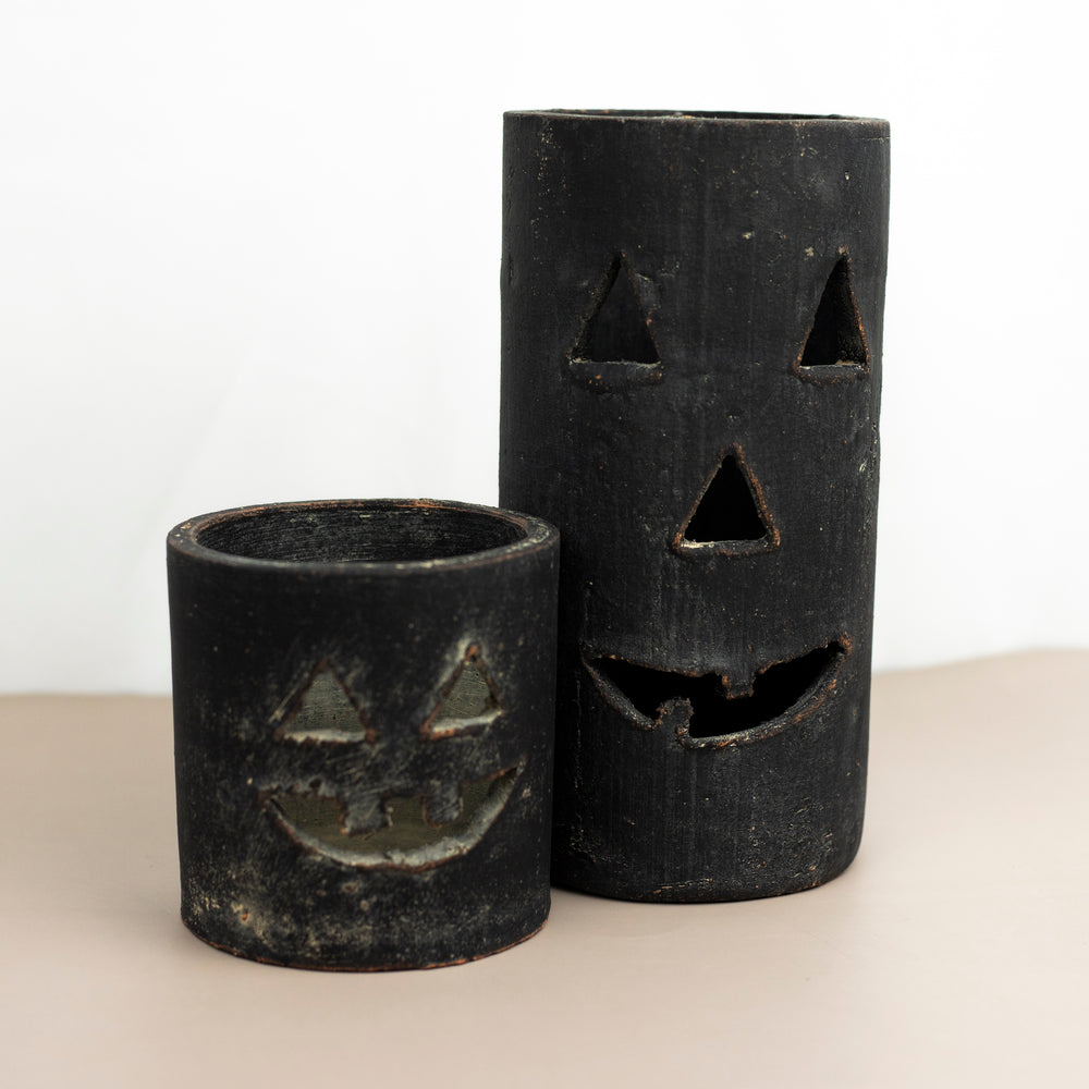 Tall Black Clay Jack-O-Lantern