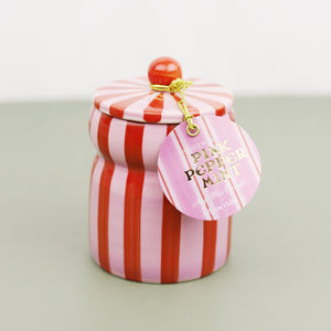 Striped Cabana Candle With Lid - Red/Pink