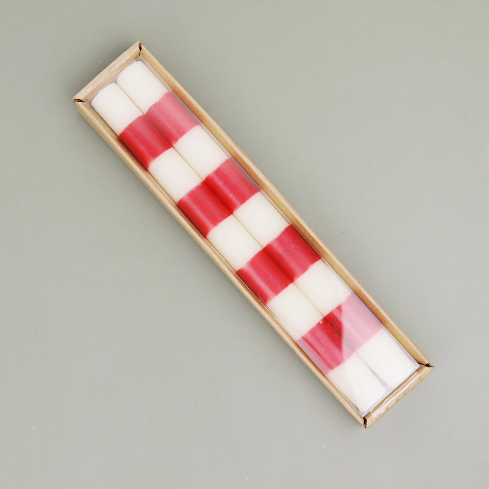 Red and White Stripe Taper Candles