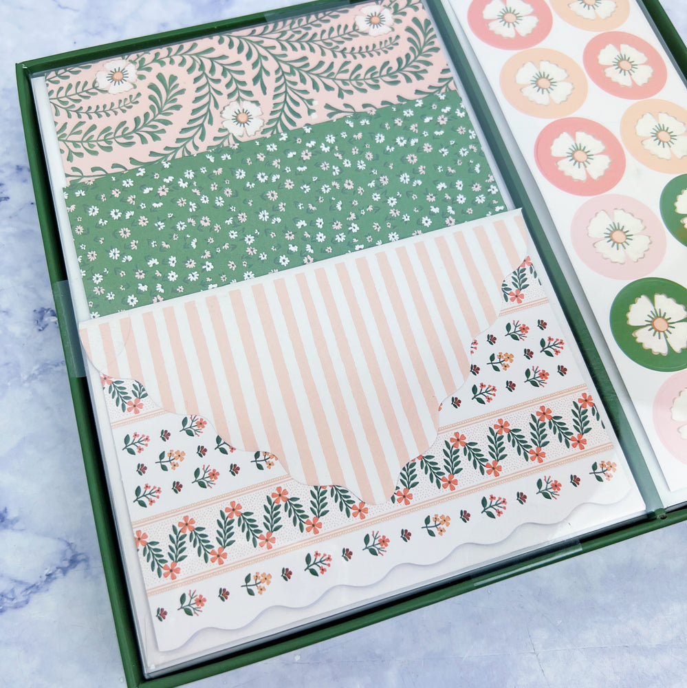 Floral Note Card & Envelope Set with Stickers