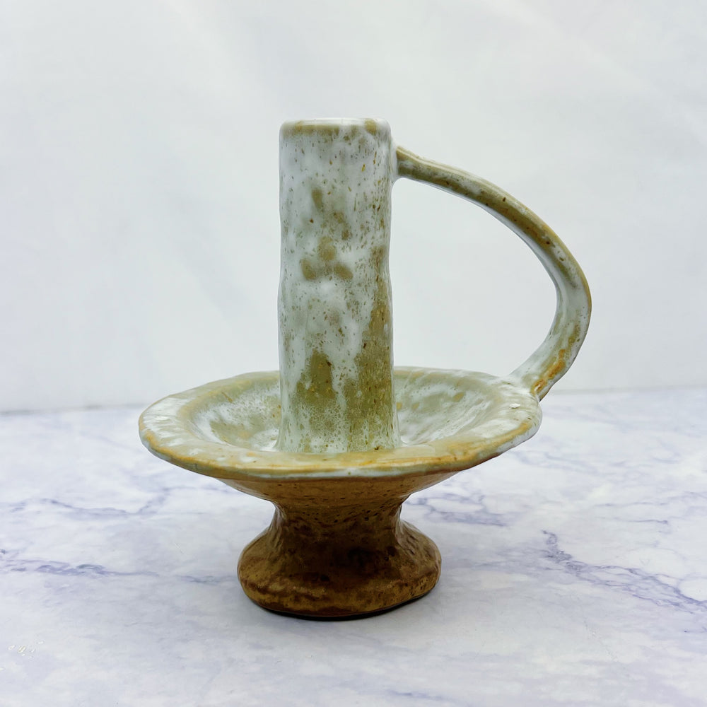 Footed Stoneware Taper Candle Holder