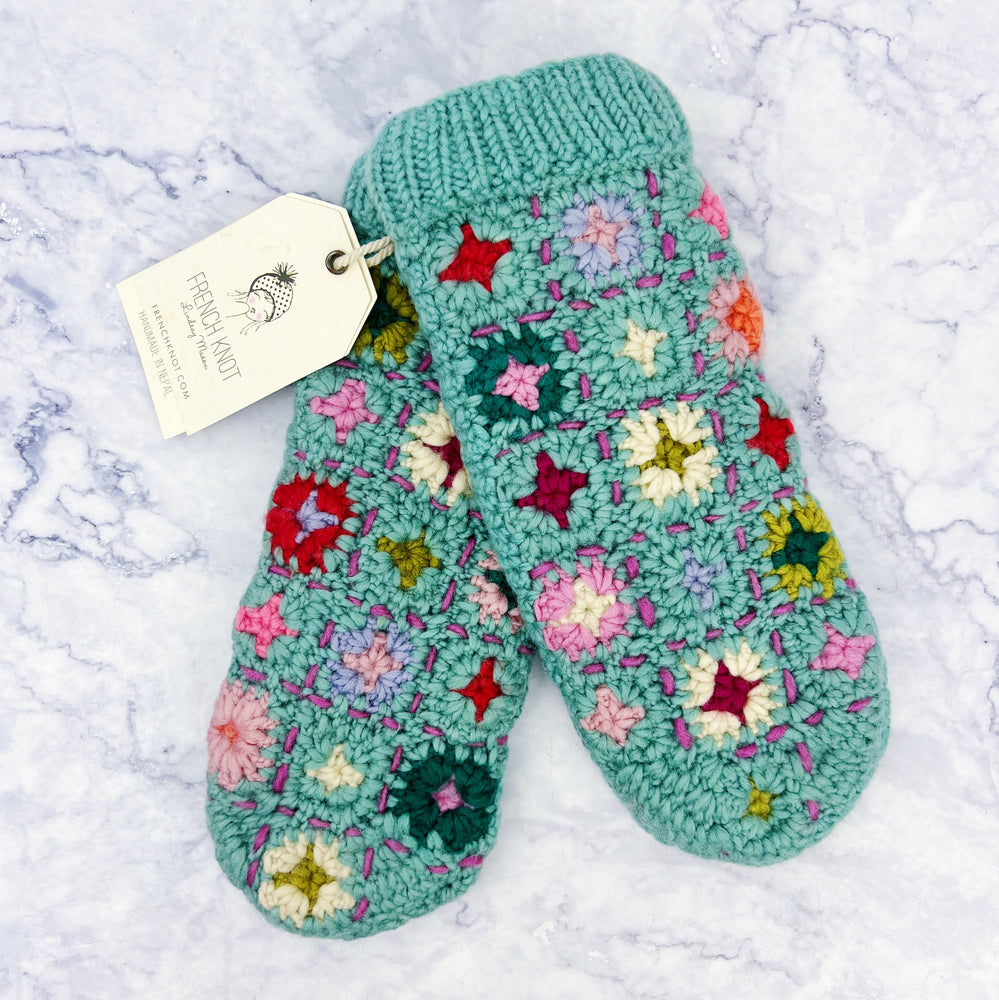 Turquoise Patchwork Convertible Mittens