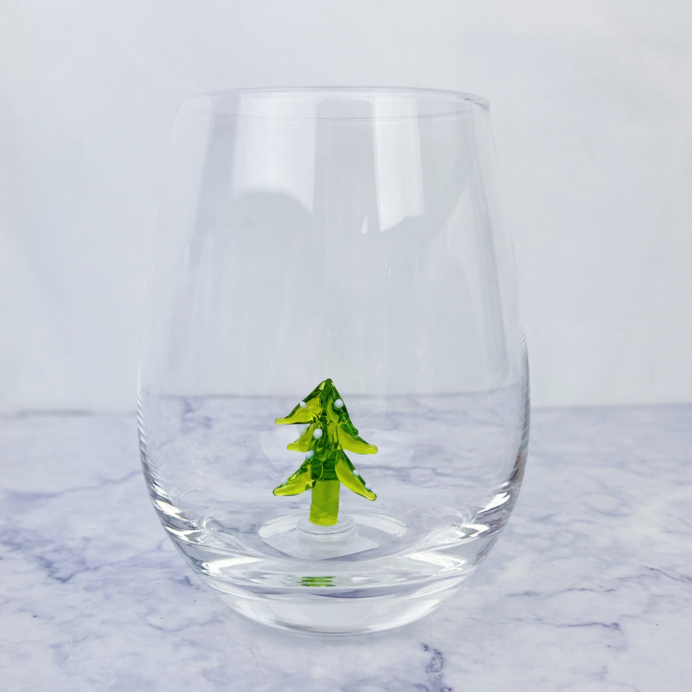 Holiday Stemless Wine Glass with Figurines