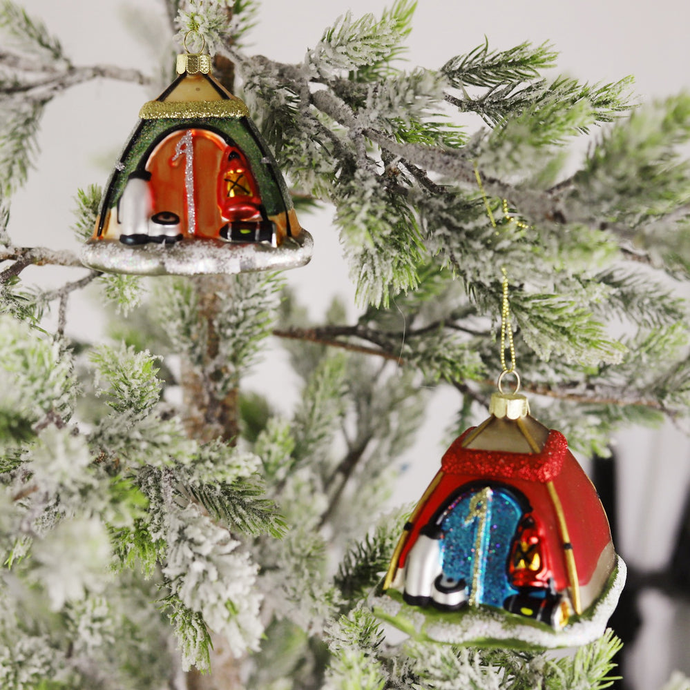 Camping Tent Glass Ornament