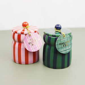 Striped Cabana Candle With Lid - Red/Pink